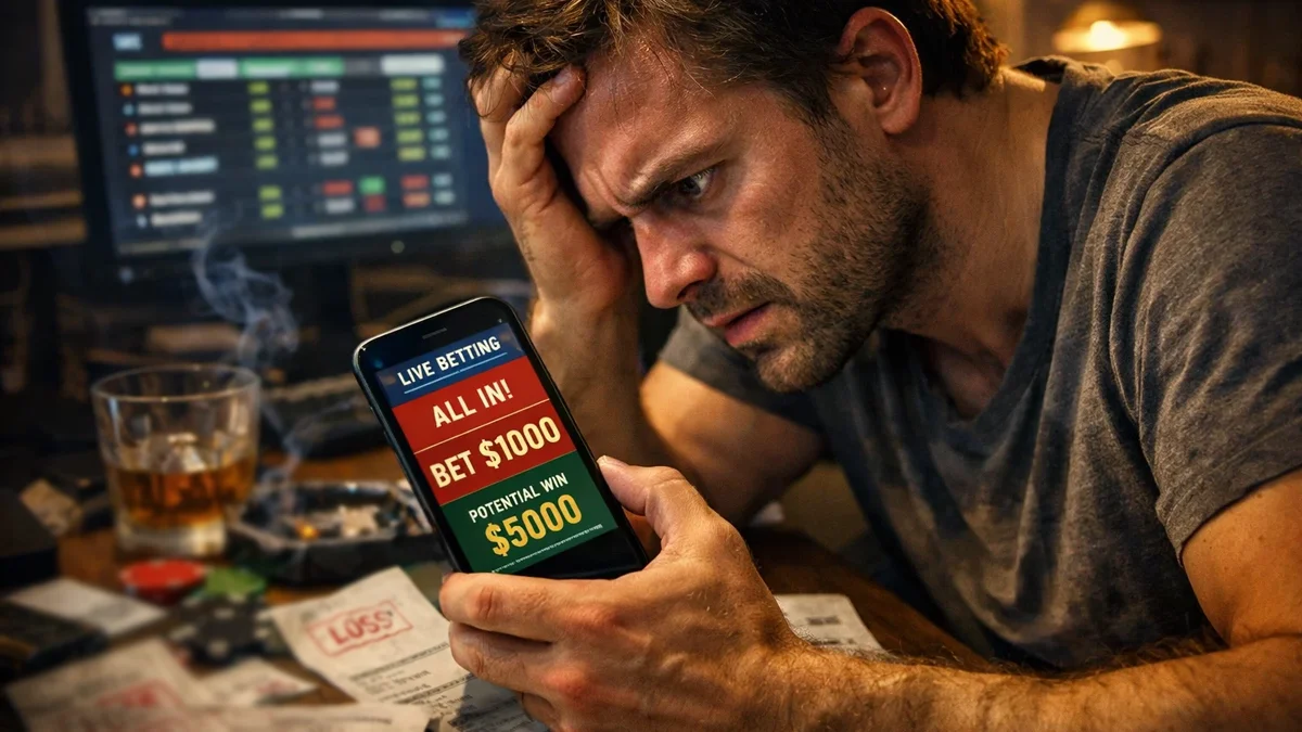 Illustration du concept de tilt avec un parieur prenant des décisions précipitées après des pertes