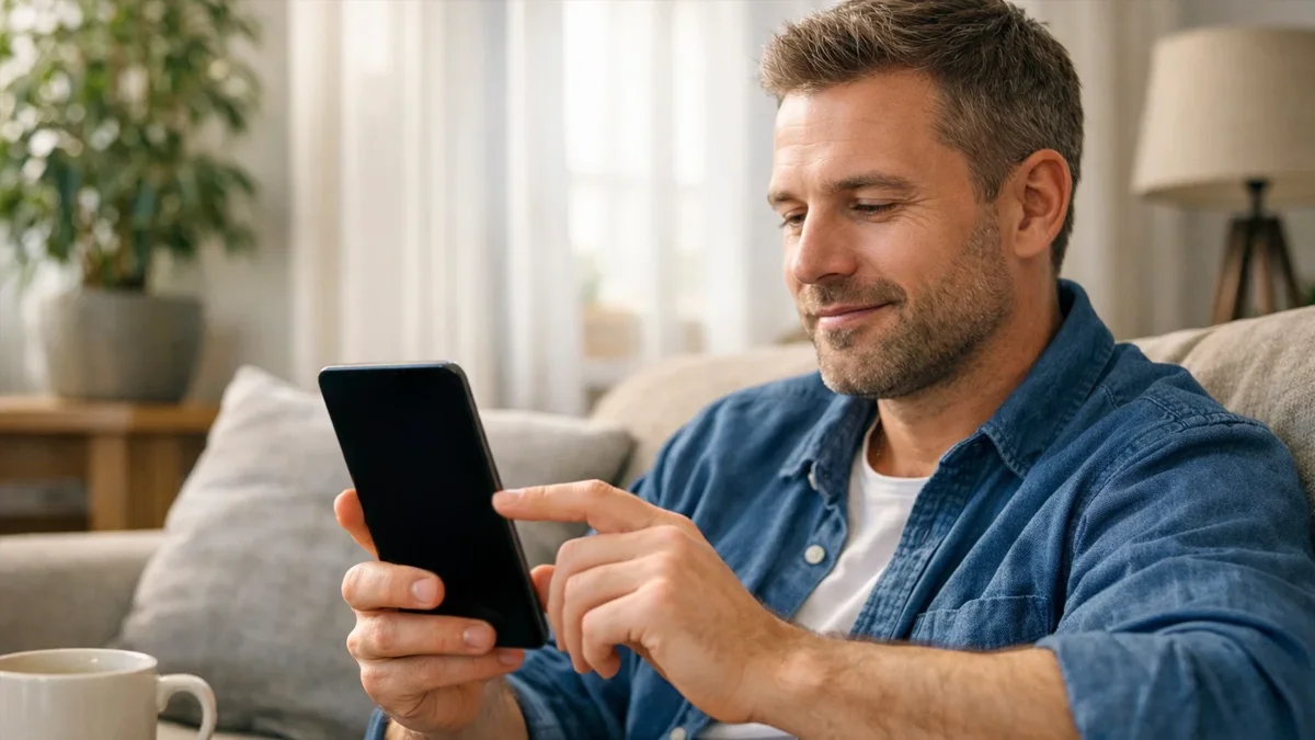 Parieur serein consultant ses limites de jeu sur son téléphone