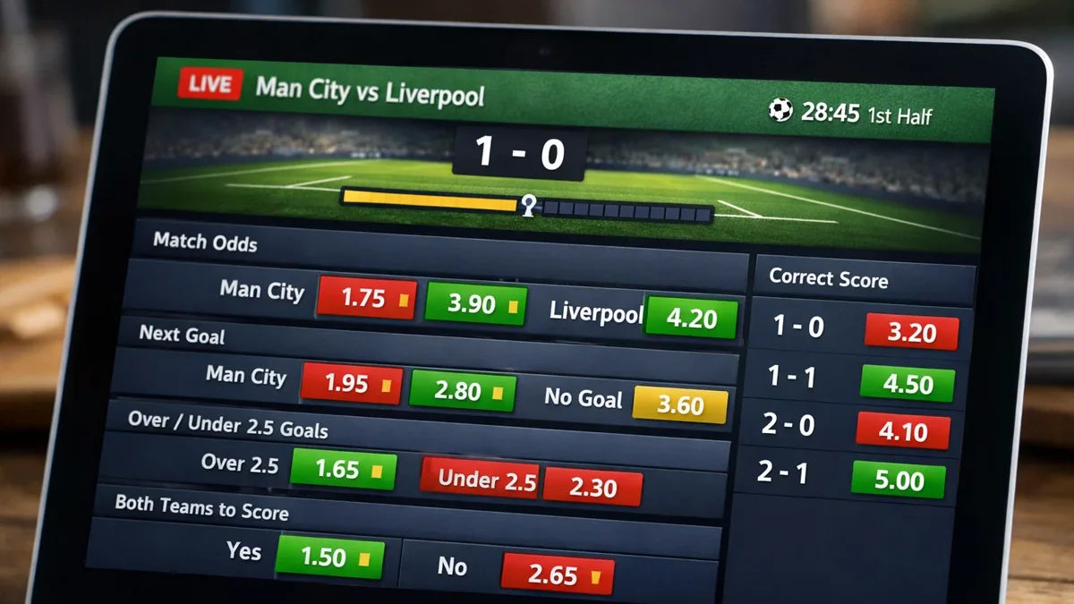 Écran montrant l'évolution des cotes en temps réel pendant un match