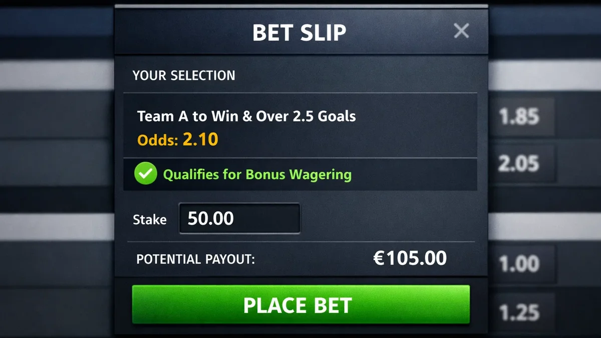 Interface de pari montrant une sélection avec cote supérieure au minimum requis pour le bonus