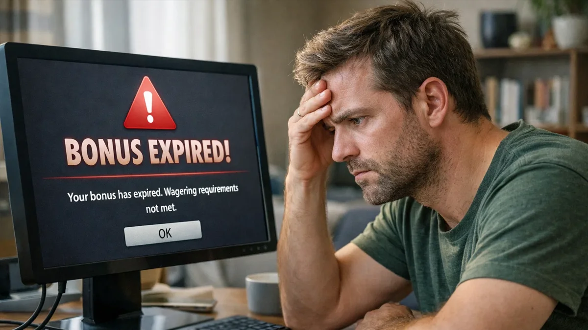 Parieur frustré devant un écran montrant un bonus expiré