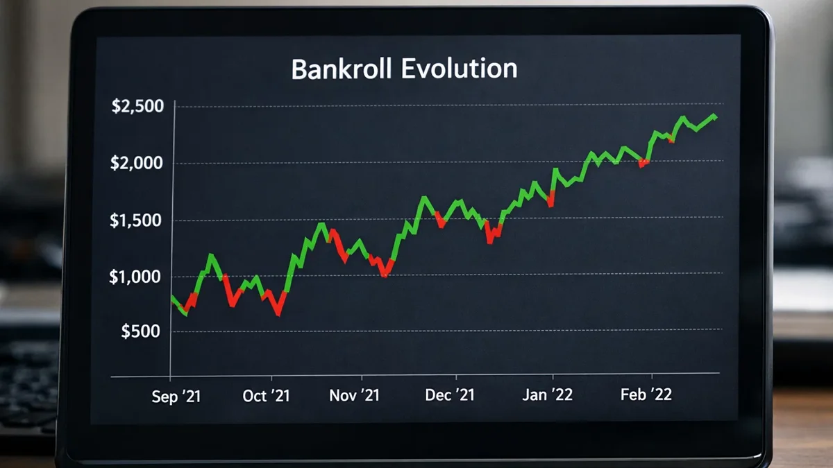 Graphique montrant l'évolution d'une bankroll de paris sportifs sur plusieurs mois