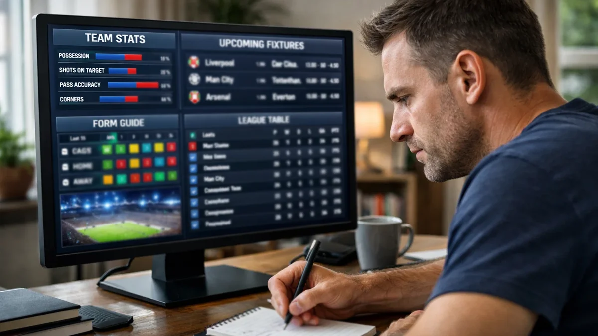 Personne concentrée analysant des statistiques de football sur son ordinateur