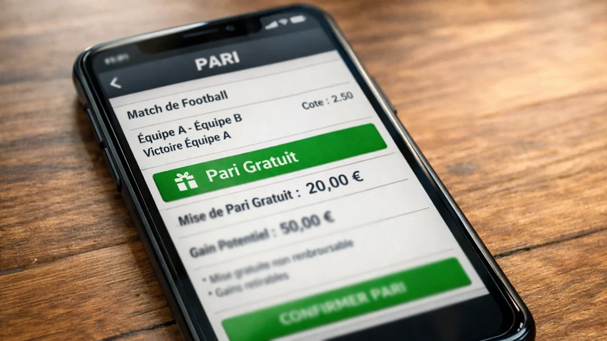 Illustration d'un coupon de pari montrant l'utilisation d'un freebet