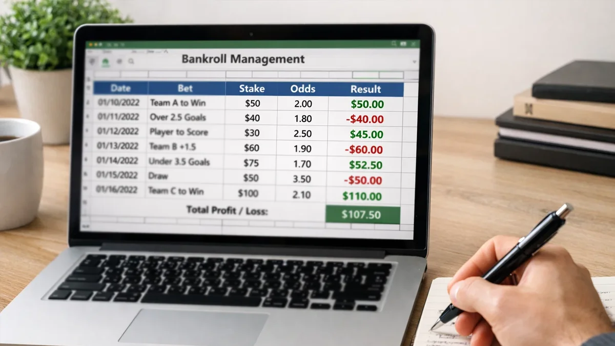 Tableur de suivi de bankroll sur un écran d'ordinateur avec des colonnes de données