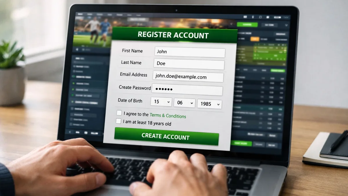 Écran d'ordinateur affichant un formulaire d'inscription sur un site de paris sportifs