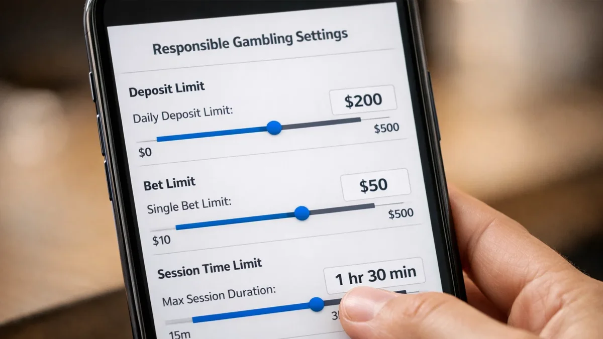 Écran affichant les paramètres de limites de dépôt sur un site de paris sportifs
