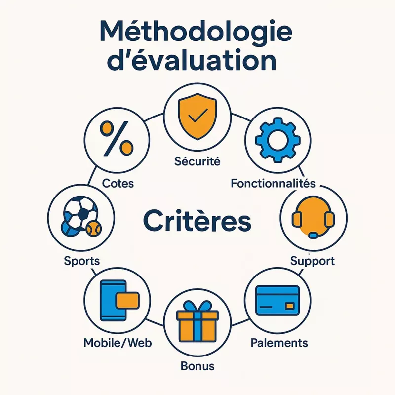 Infographie des 8 critères d'évaluation des bookmakers