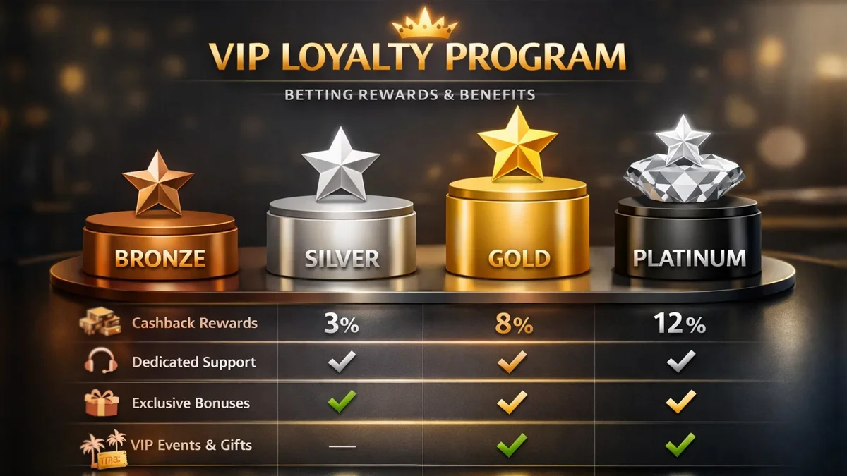 Graphique montrant les différents paliers VIP d'un bookmaker avec les avantages associés à chaque niveau