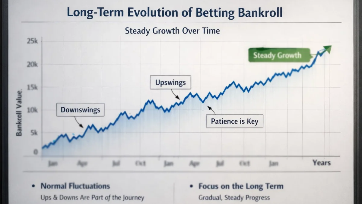Graphique montrant l'évolution progressive d'une bankroll sur le long terme