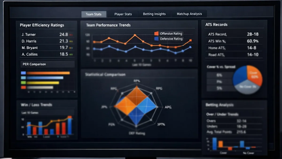 Interface d'analyse statistique basketball montrant métriques avancées et tendances