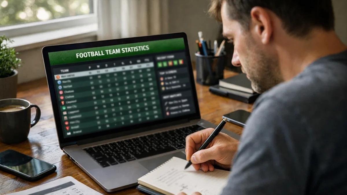 Personne analysant des statistiques sportives sur un ordinateur portable