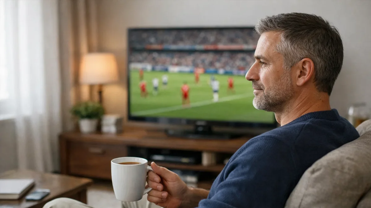 Personne concentrée regardant un match avec calme et contrôle