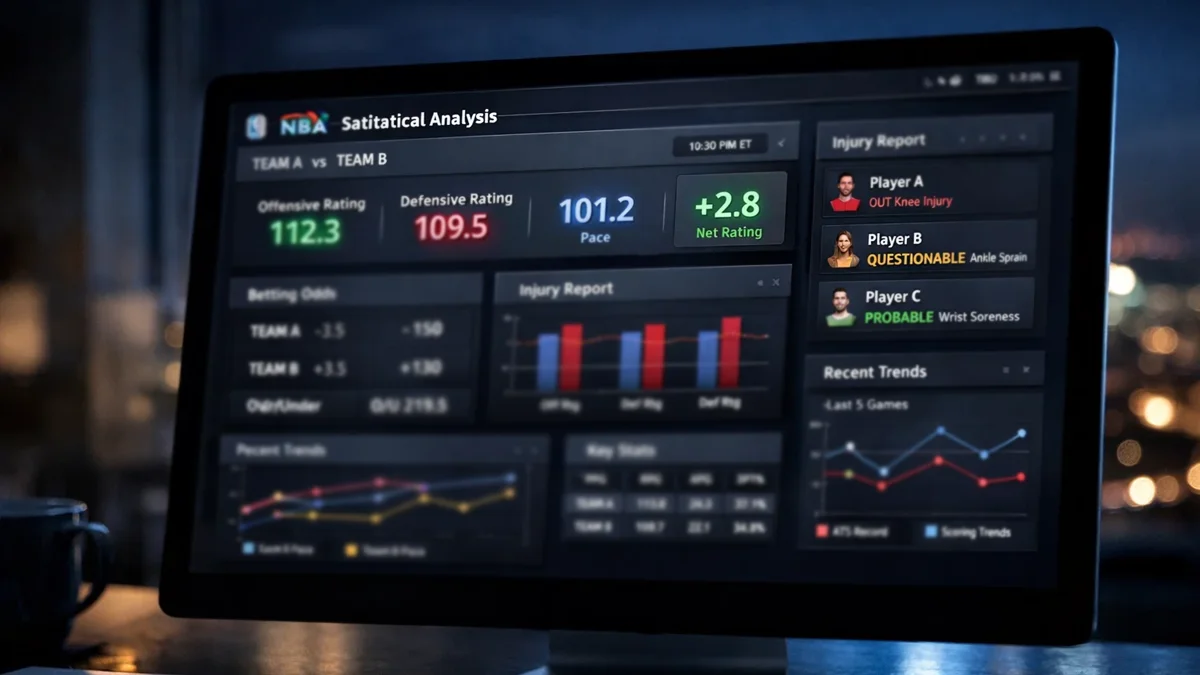 Écran montrant des statistiques NBA avec données avancées et cotes de paris
