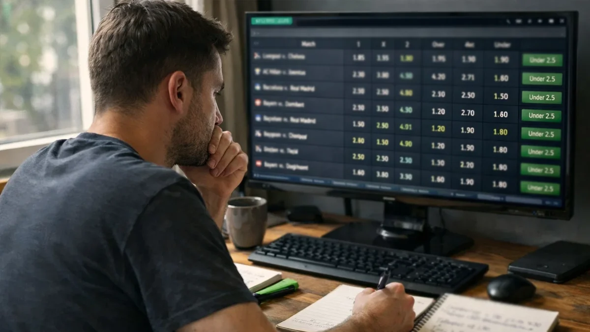 Personne étudiant des cotes de paris sportifs sur un écran d'ordinateur