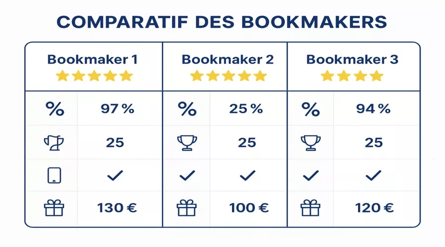 Tableau comparatif détaillé des bookmakers français